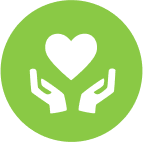 Outline of a heart shape above two open hands